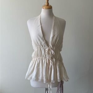 Missguided Ivory Halter Top with Tie Accents